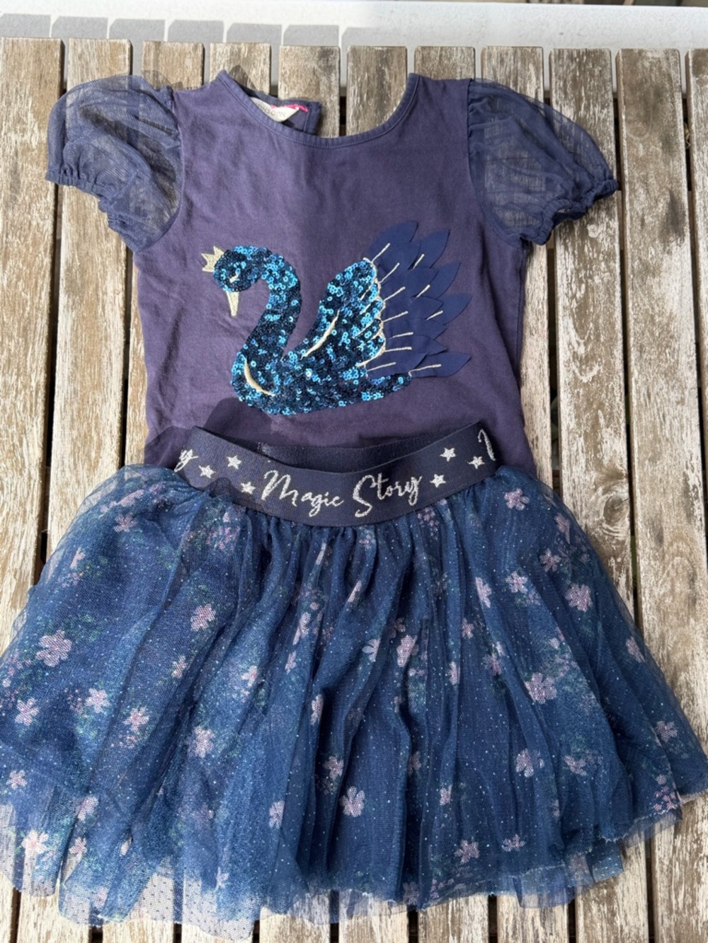 Monsoon Navy Sequin Swan Tutu Dress y.